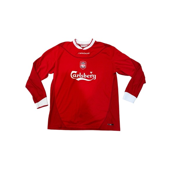 Reebok Liverpool FC Jersey Mens Large Red Carlsberg Long Sleeve Soccer Kit 00s